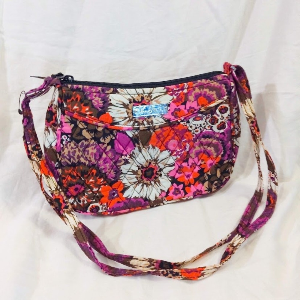 Vera Bradley Lizzy Crossbody Bag Purse Rosewood Quilted Floral Pink Brown